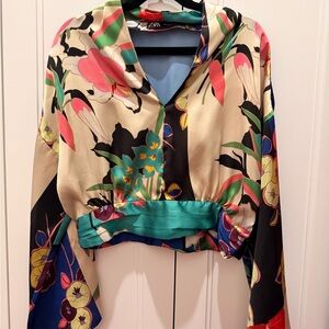 Zara Vibrant Floral Blouse with Multicolor Design